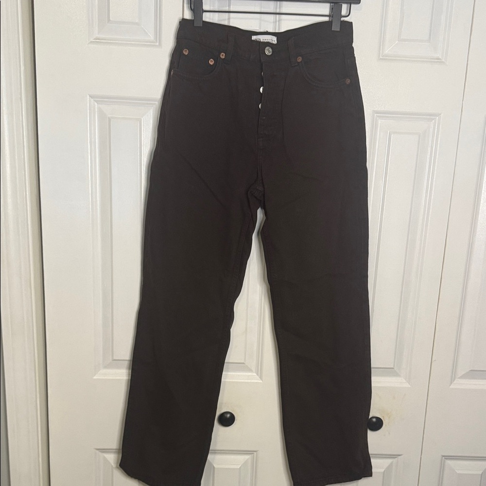 Zara Dark Brown Button-Up Pants